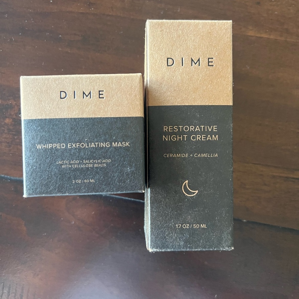 Dime Beauty night cream and exfoliating mask!